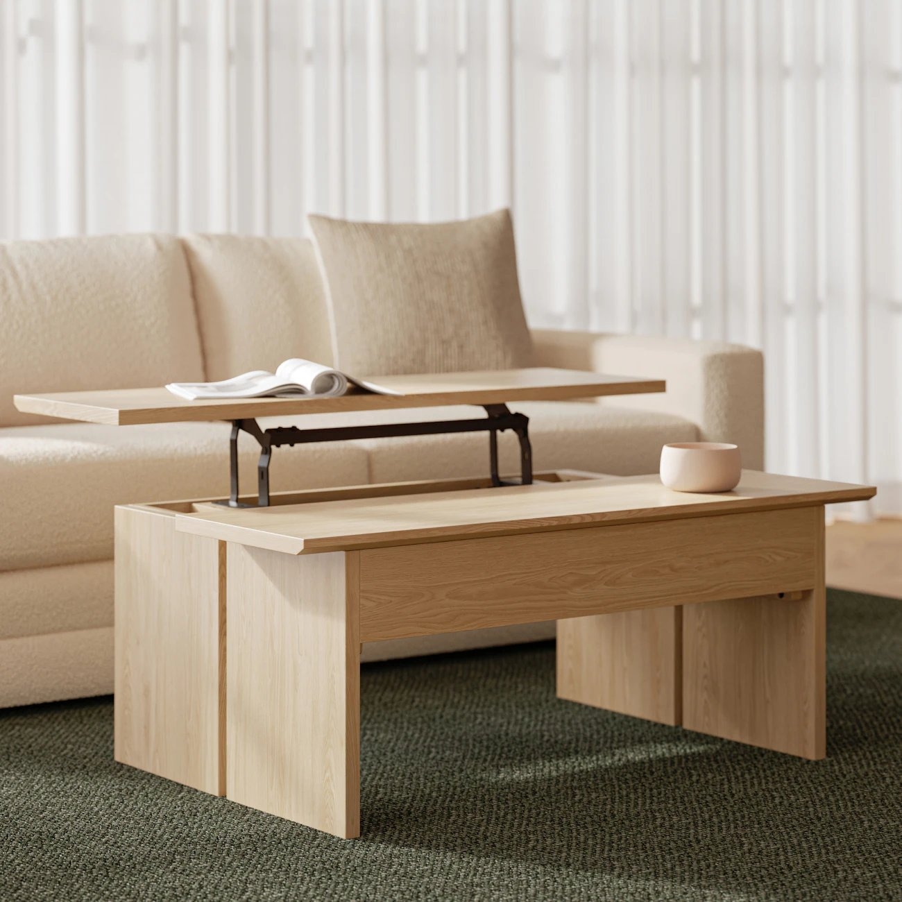 Karl 46" Lift-Top Storage Coffee Table - White Oak - Image 1