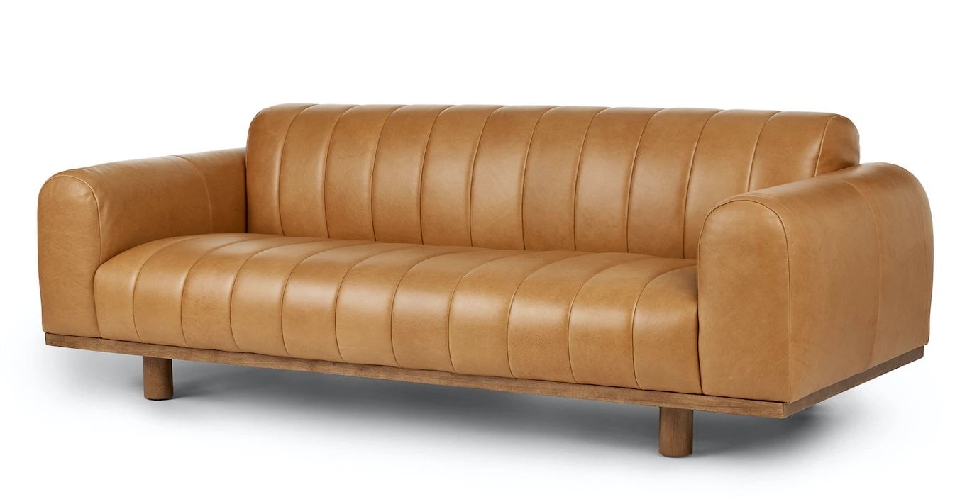 Texada 90.5" Tufted Leather Sofa - Taos Tan - Image 1