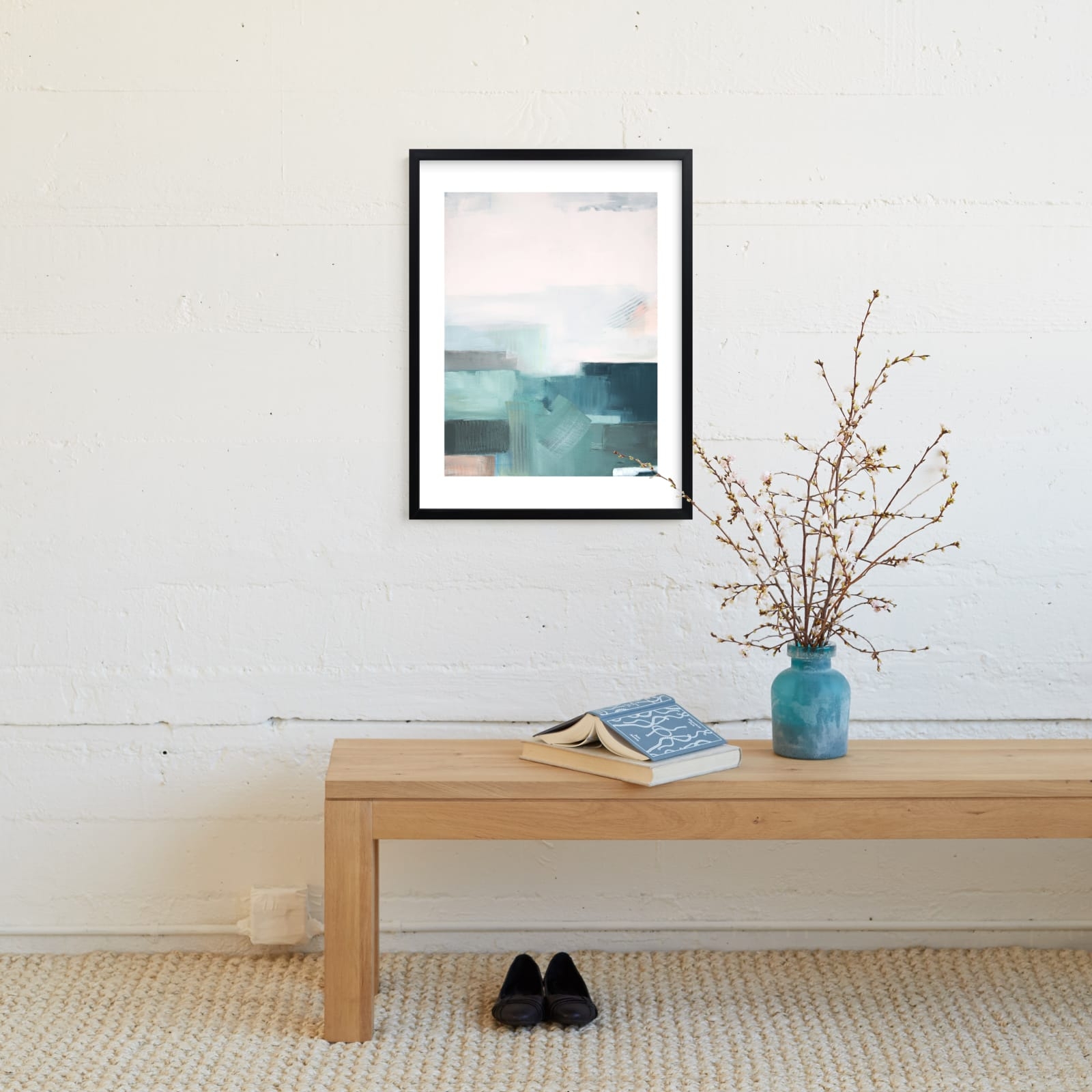 Sage Fields ll, Sage Green, Rich Black Wood Frame, White Border - Image 1