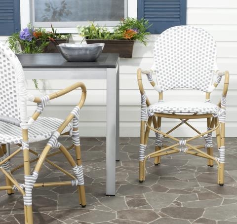 Salcha Indoor-Outdoor French Bistro Stacking Side Chair - Grey/White/Light Brown - Safavieh - Image 2