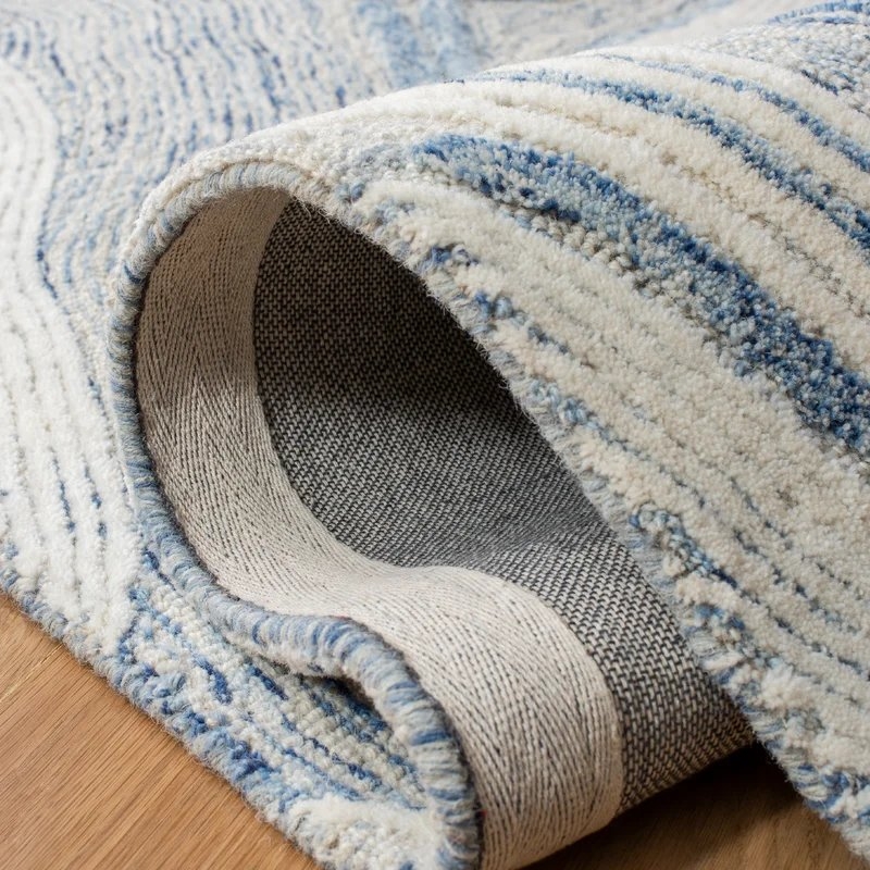 Krish Abstract Handmade Tufted Wool Blue/Ivory Area Rug - Image 4