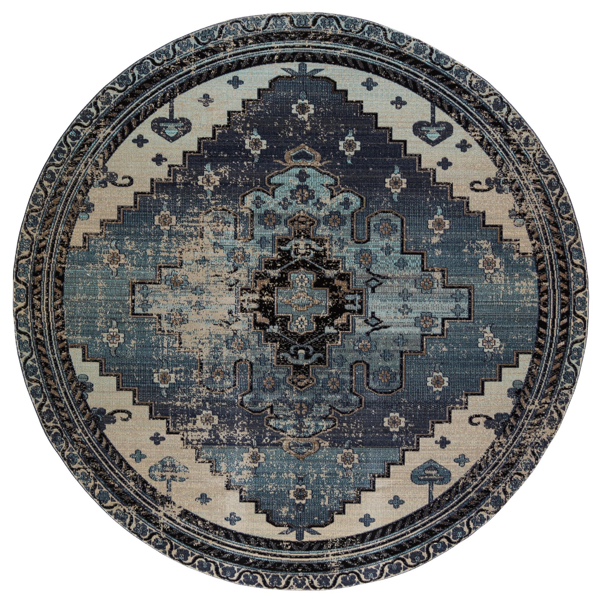 Cicero Indoor/ Outdoor Medallion Blue/ Gray Round Area Rug (7'10") - Image 0