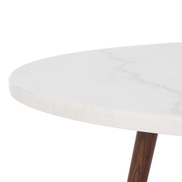 Maja Round Marble Coffee Table - Marble / Walnut - Safavieh - Image 2
