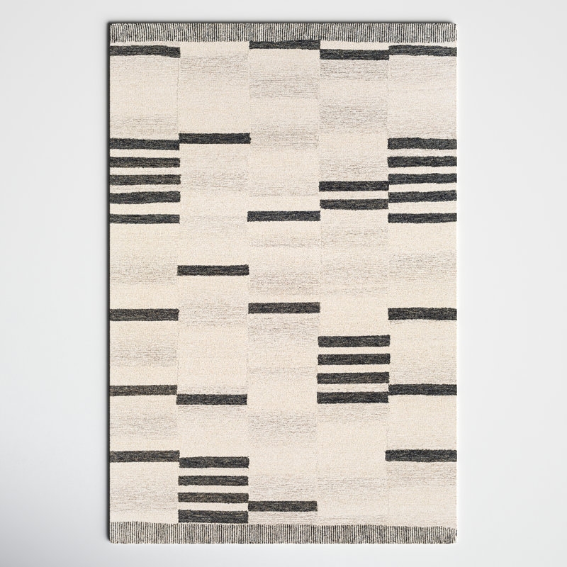 Uptown Striped Handmade Tufted Wool Cream/Black Area Rug - Image 3