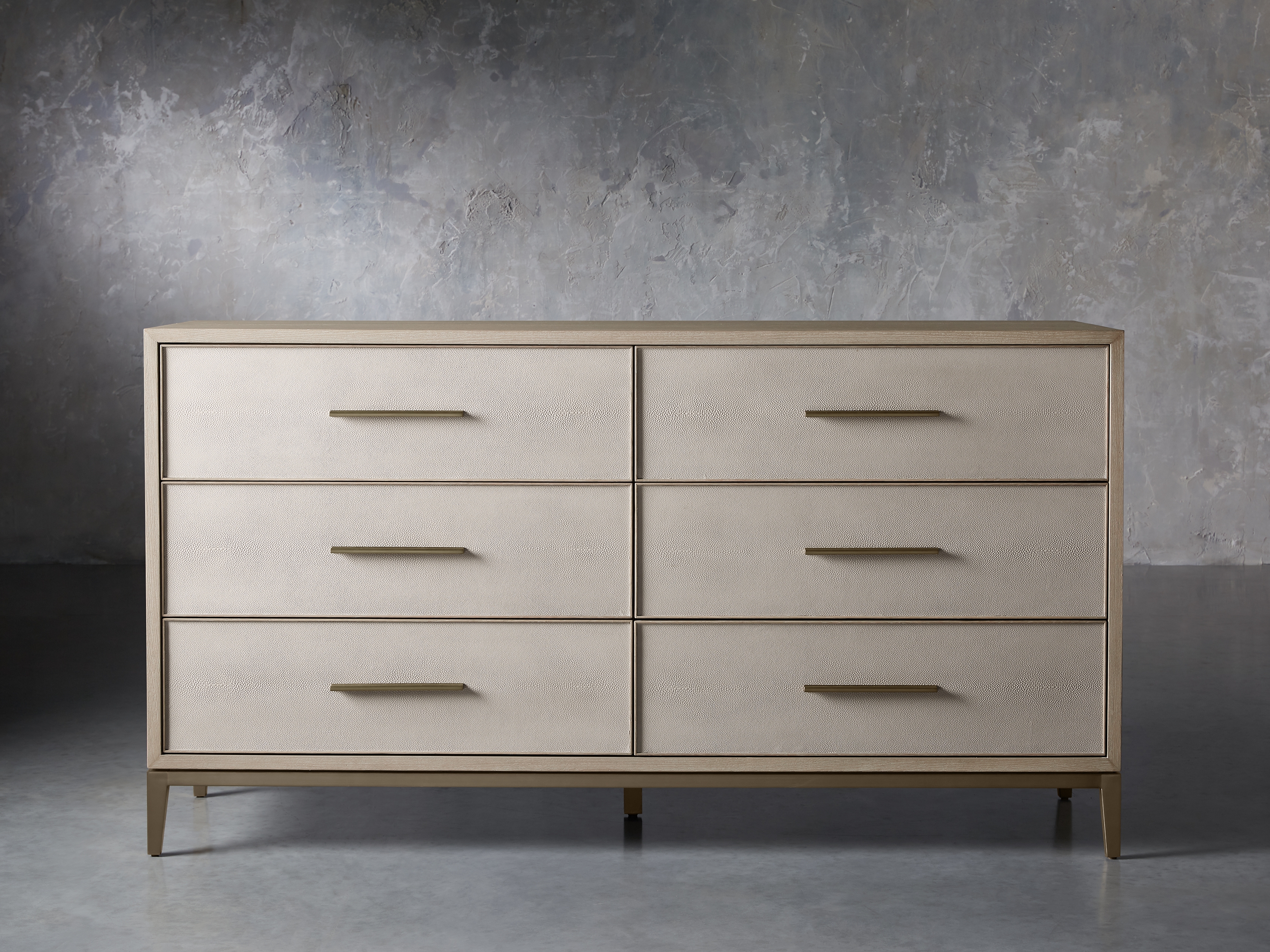 Malone Six-Drawer Dresser in Shagreen Natural  Bone - Image 0