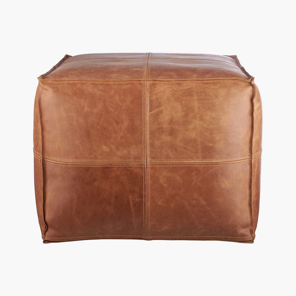 Leather Square Brown Pouf - Image 4