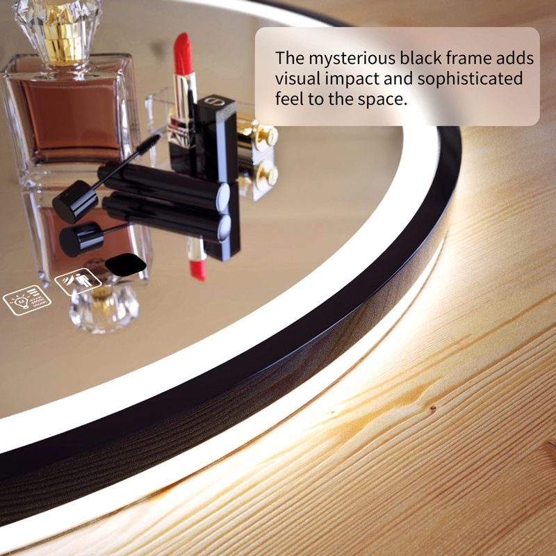 Balig Round Black Illuminated Dimmable LED Anti Fog Mirror Bathroom Vanity Mirror with Motion Sensing - Image 5