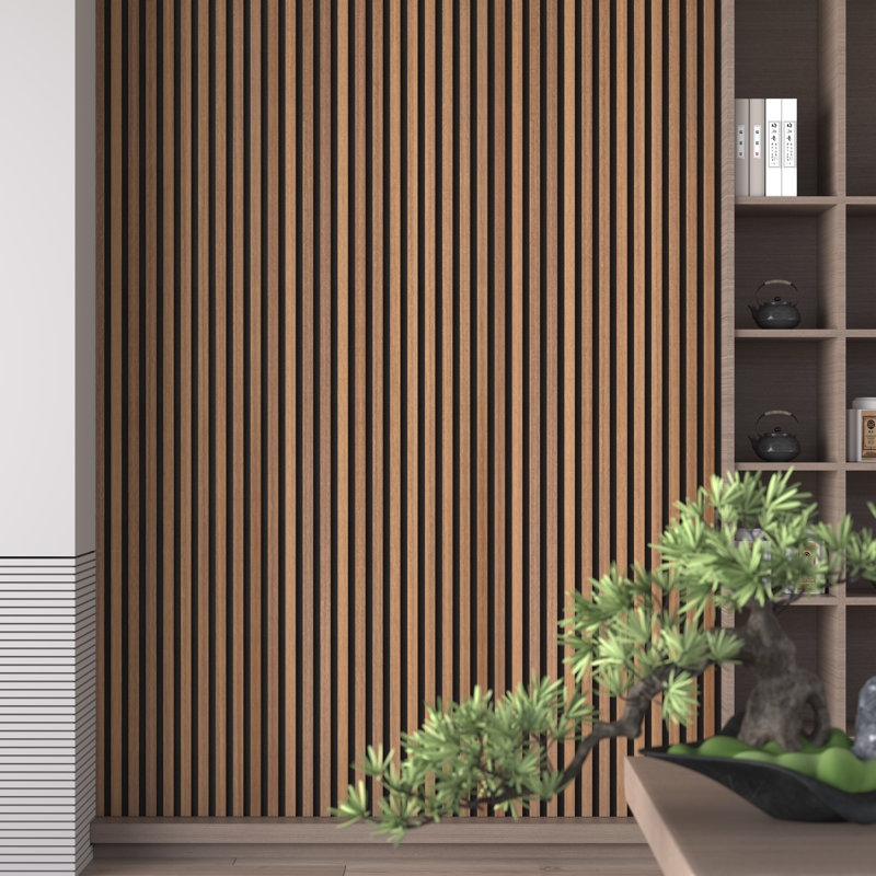 94" L x 24" W Acoustic Wood Wall Paneling, Decorative Soundproof Panels for Walls and Ceilings, 3D Slat Wood Wall Panels - Image 0