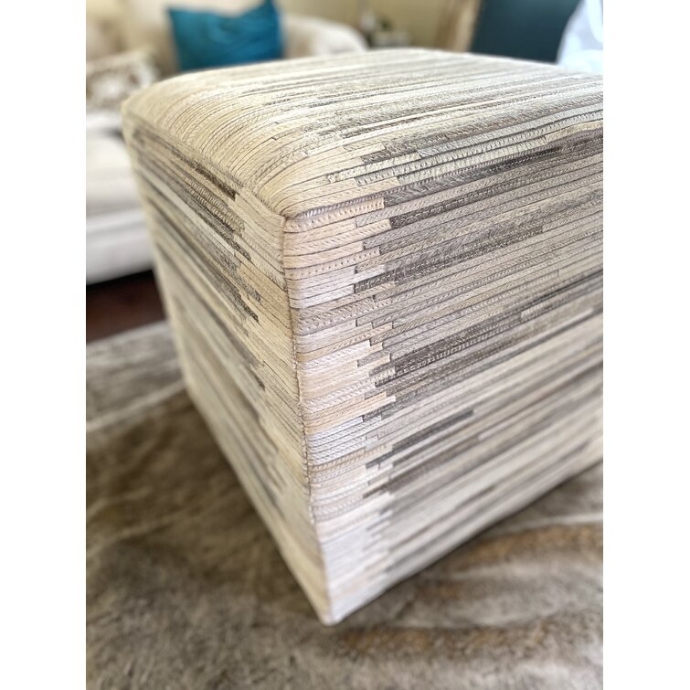 Golla 18" Wide Genuine Leather Square Geometric Pouf Ottoman - Image 1