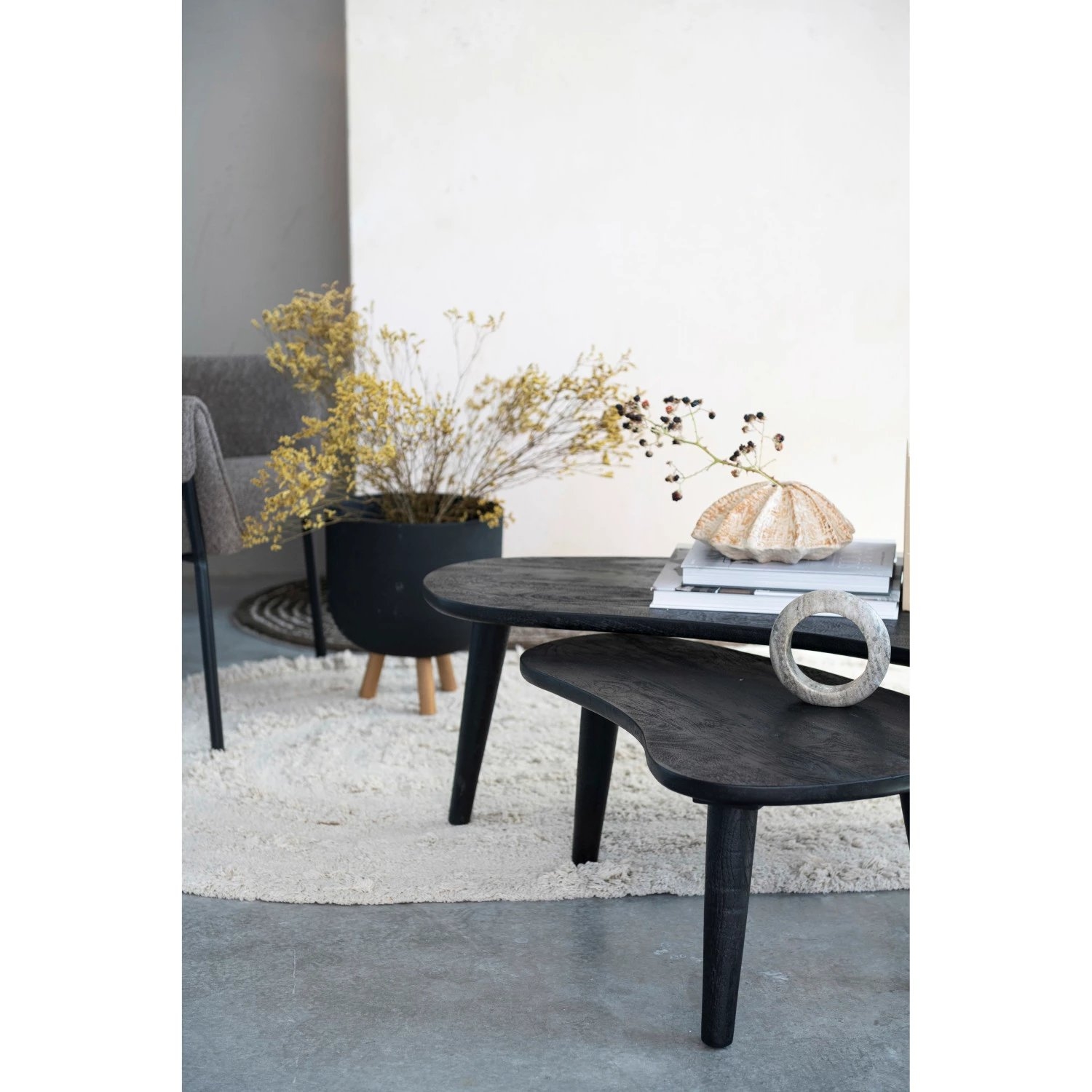 Modern Oblong Mango Wood Nesting Tables, Black, Set of 2 - Image 1