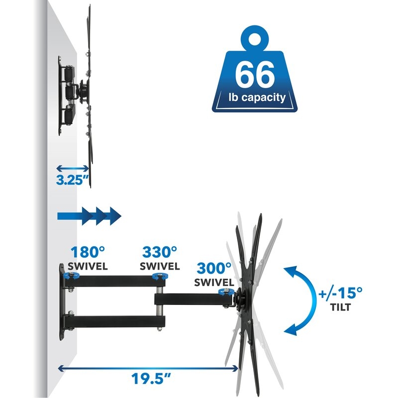 Mount-It! Full Motion TV Wall Mount | LCD, LED, 4K TV Swivel Bracket For 23 - 55 Inch Screen Sizes - Image 3