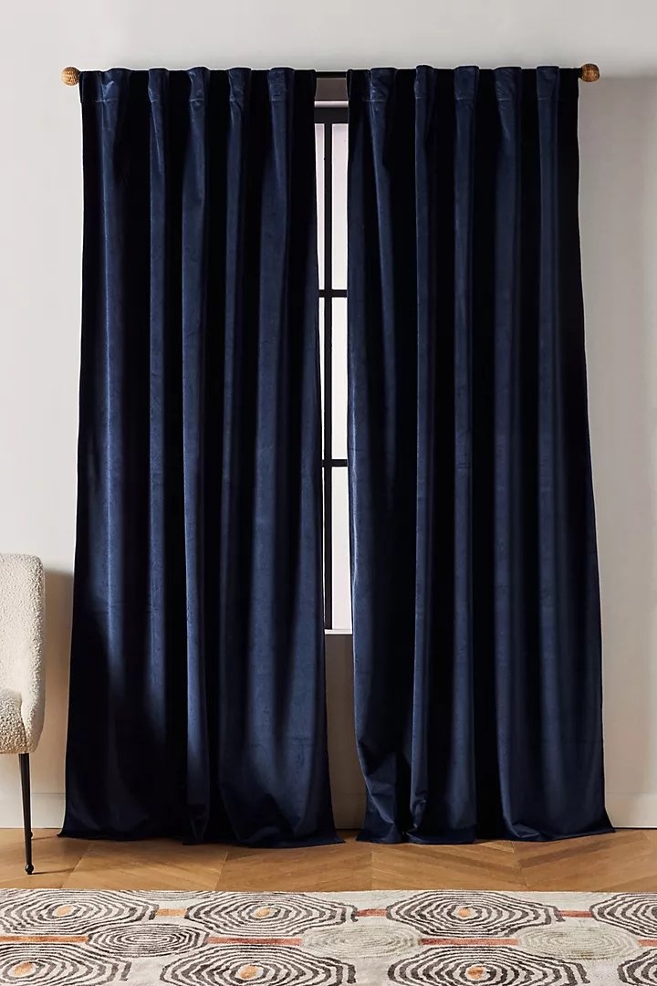 Velvet Louise Curtain in Navy, 108X50 - Image 0