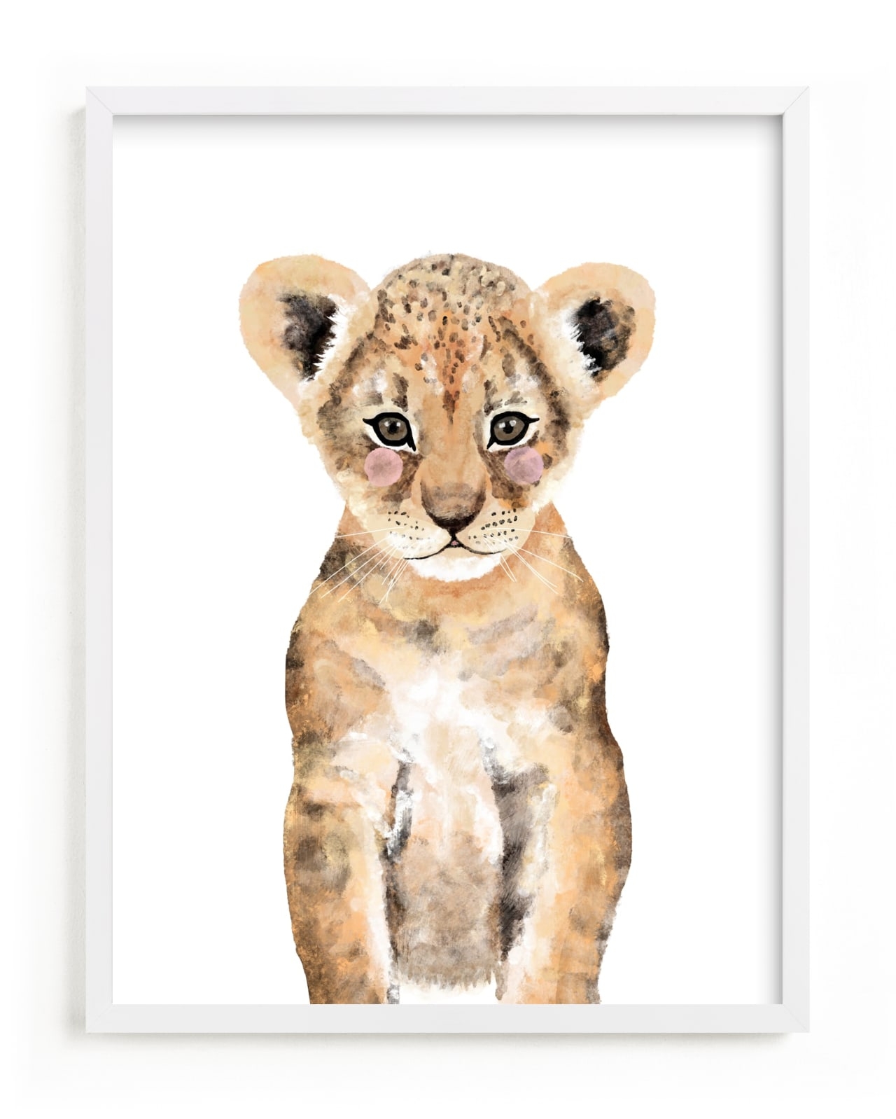 Baby Animal Lion / 11" X 14"/ White Wood Frame - Image 0