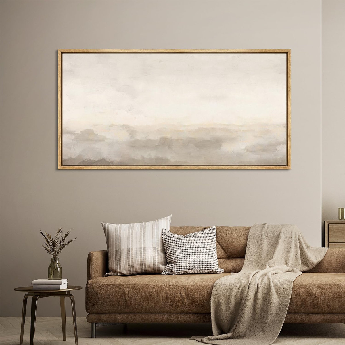 Minimal Landscape Muted Abstract Minimalist Neutral Décor Extra Large Framed Canvas Print Wall Art - Image 1