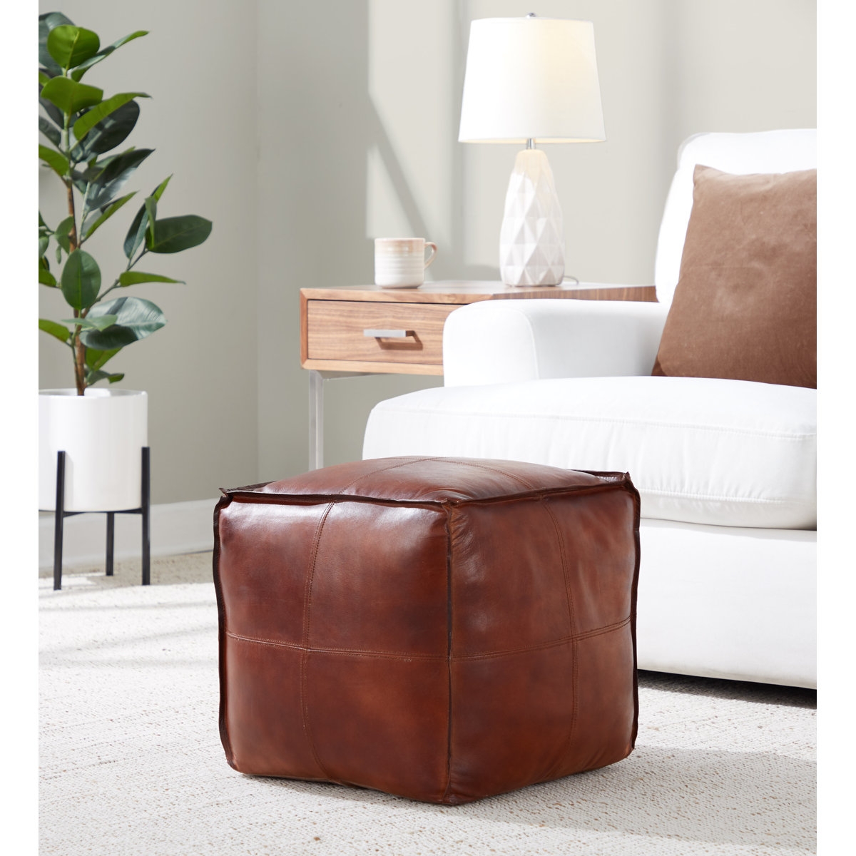 Cobbler Industrial Pouf in Black Leather - Image 1