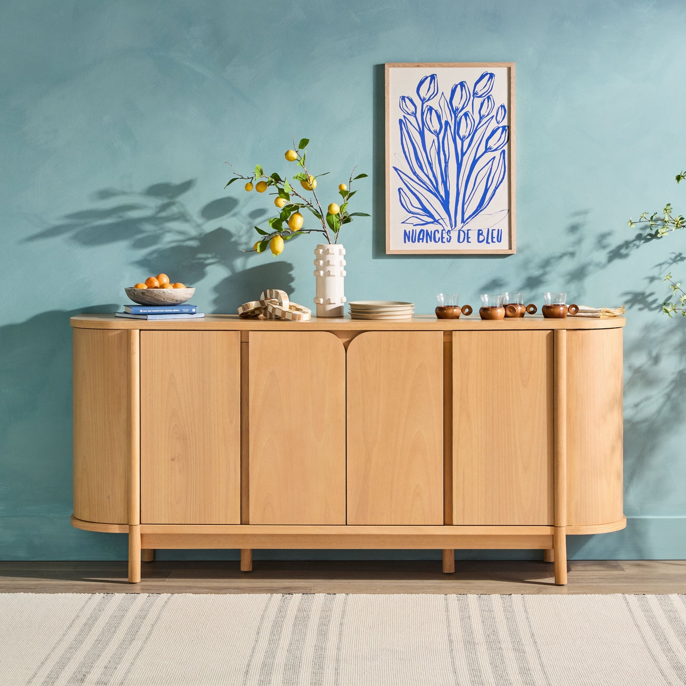 Modern 70" Solid Wood Curved Sideboard Cabinet - Natural - Image 0