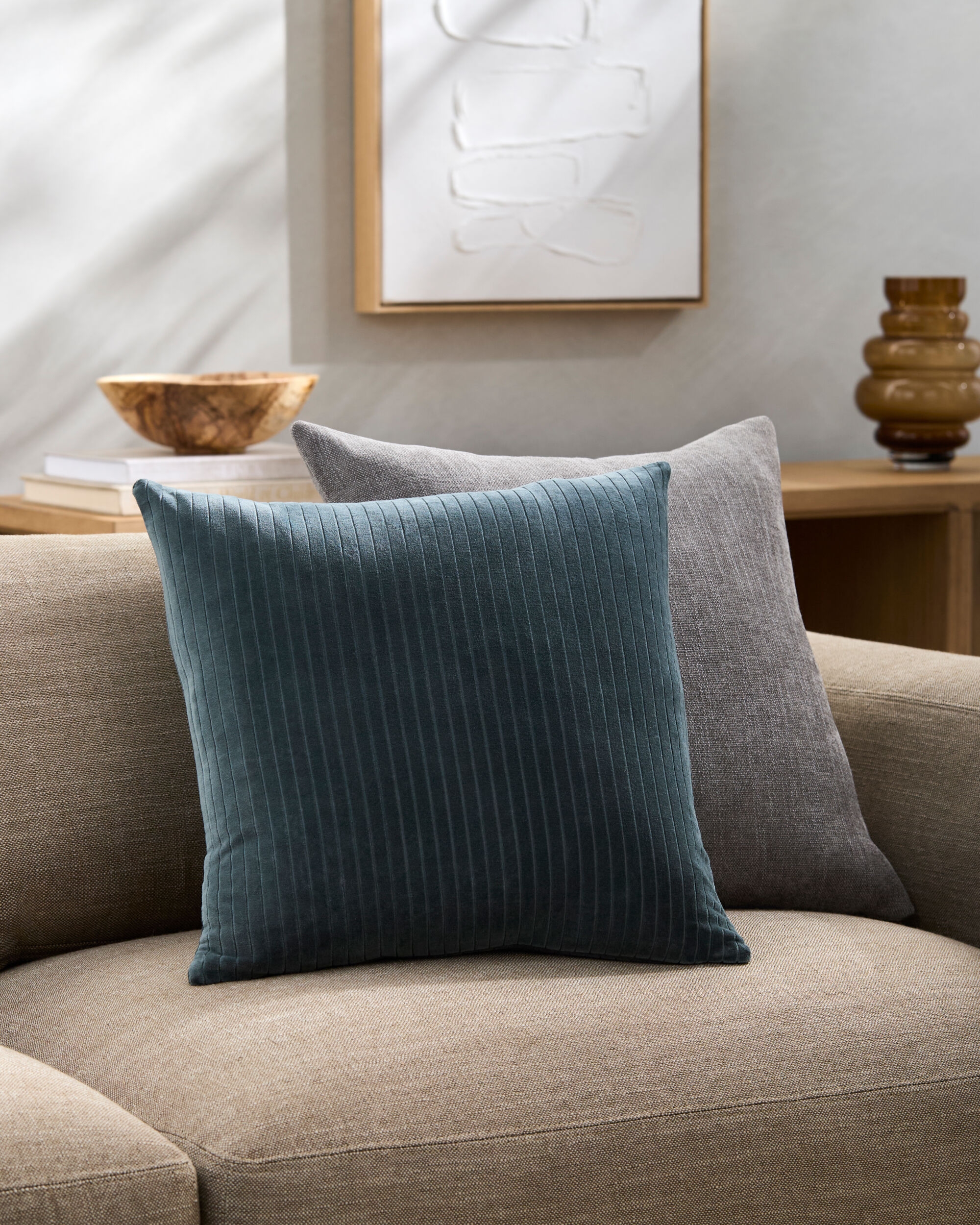 Cotton Velvet Stripes CV-085 20"L x 20"W Down Filled Pillow - Image 1