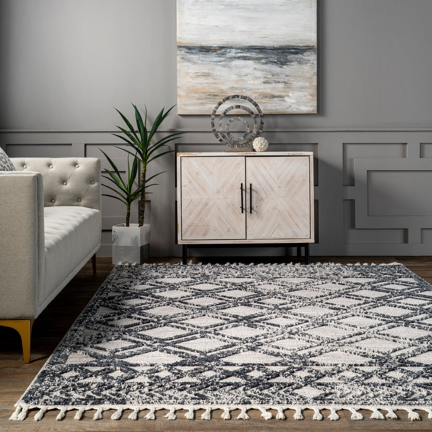Ansley Shaggy Lattice Tassel Area Rug - Image 6