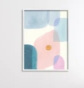 Pastel Geometric Shape Abstraction Soft Blue Pink Yellow XXL White Framed Giclee Texturized Art By Danhui Nai - Image 0