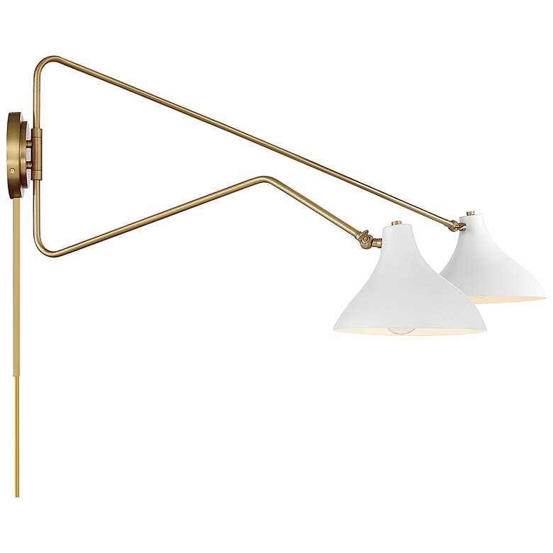 Savoy House Meridian 86" Wide Matte White with Natural Brass Wall Sconce - Image 1