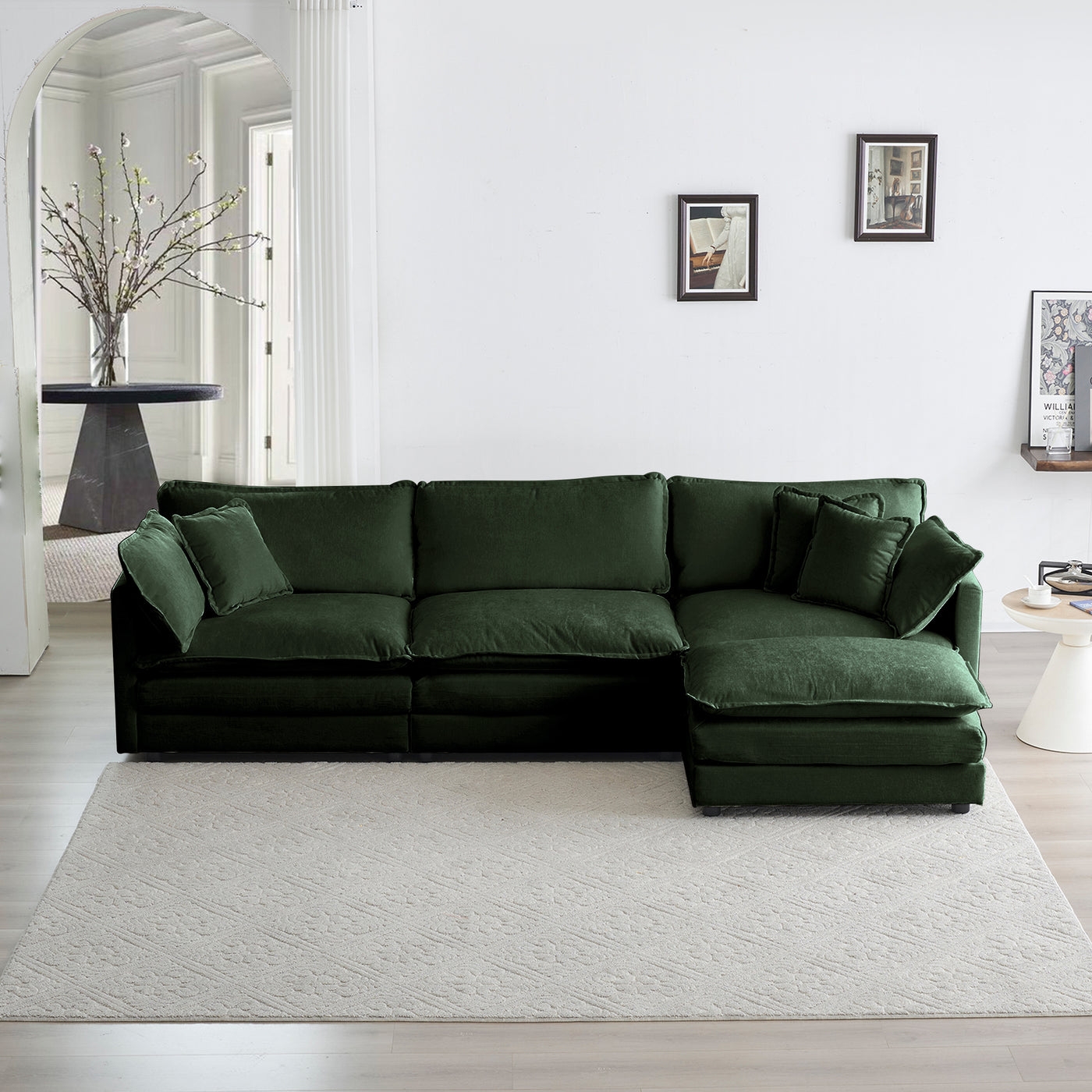 Chenille Modular Cloud Couch with L-Shaped Sectional and Ottoman - Image 0