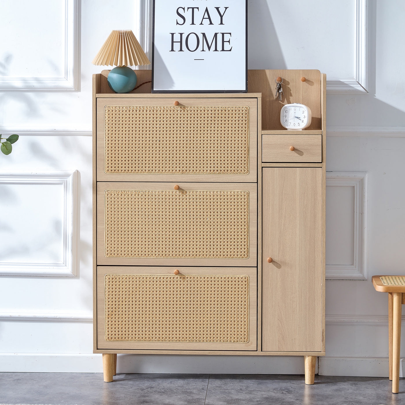 Contour & Co. | Rattan Minimalist Entryway Storage Shoe Cabinet - Image 0