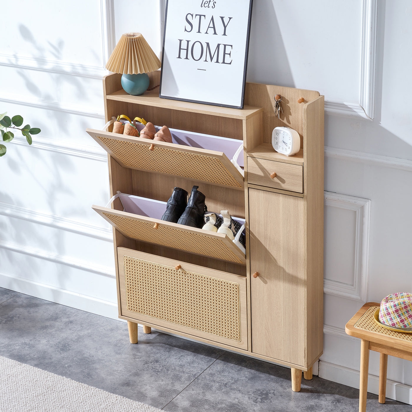 Contour & Co. | Rattan Minimalist Entryway Storage Shoe Cabinet - Image 2