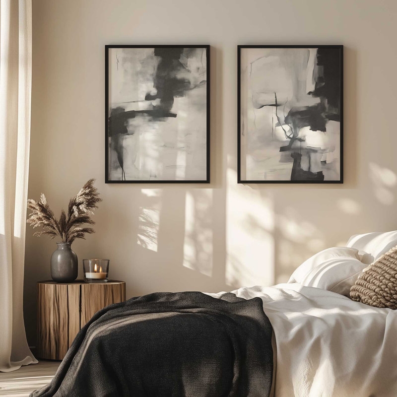 Monochrome Whisper Set of 2 Prints in a White Frame, 36" x 24" - Image 3