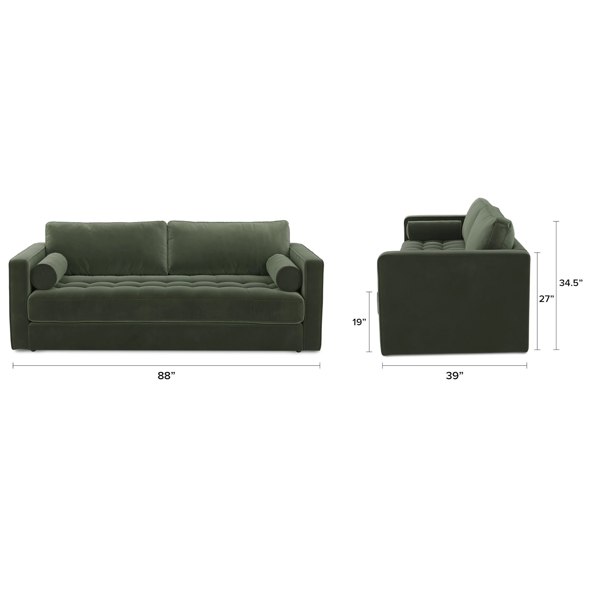 Sven 88" Tufted Velvet Sofa Bed - Plush Pacific Green - Image 6