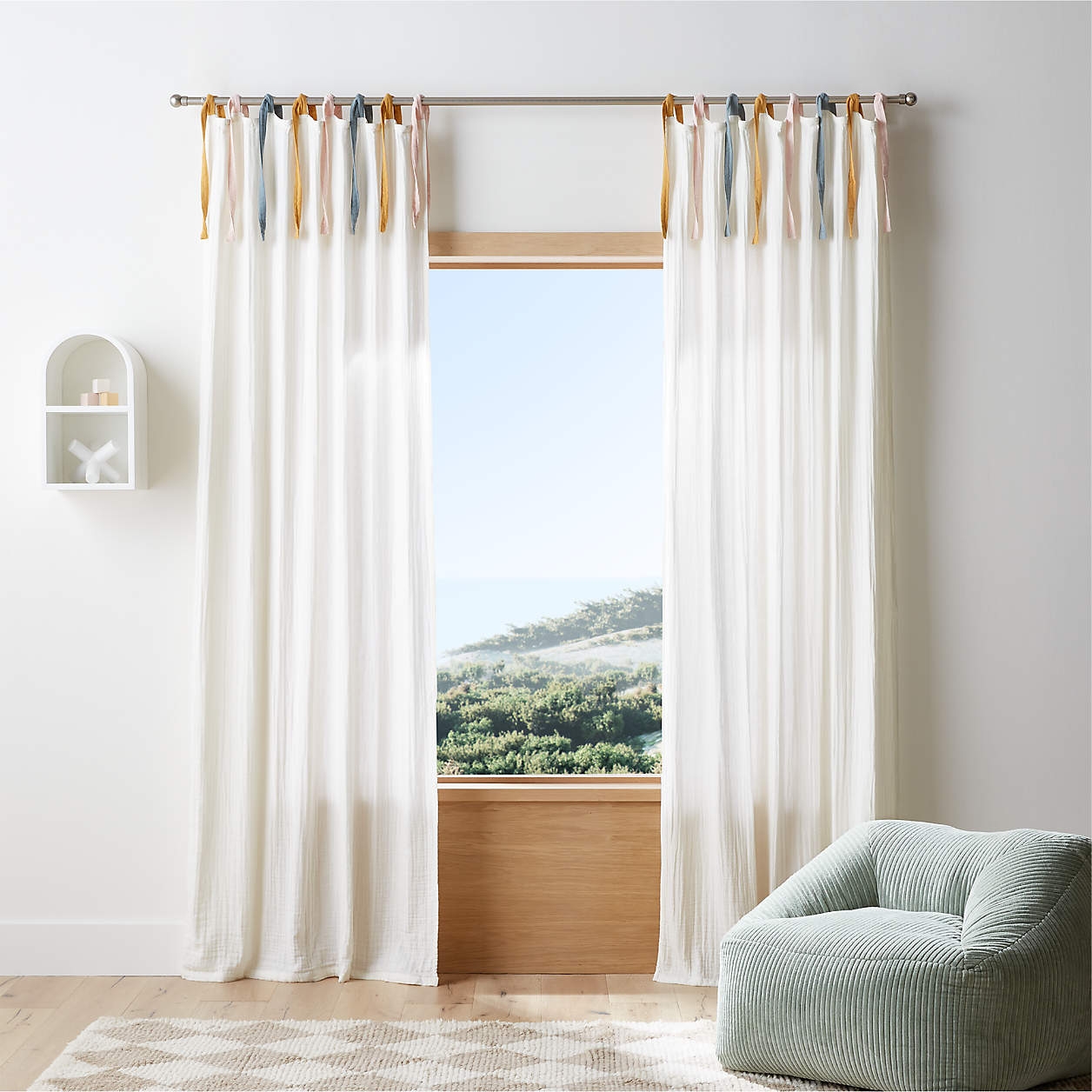 84" White Tie Organic Muslin Curtain Panel - Image 0
