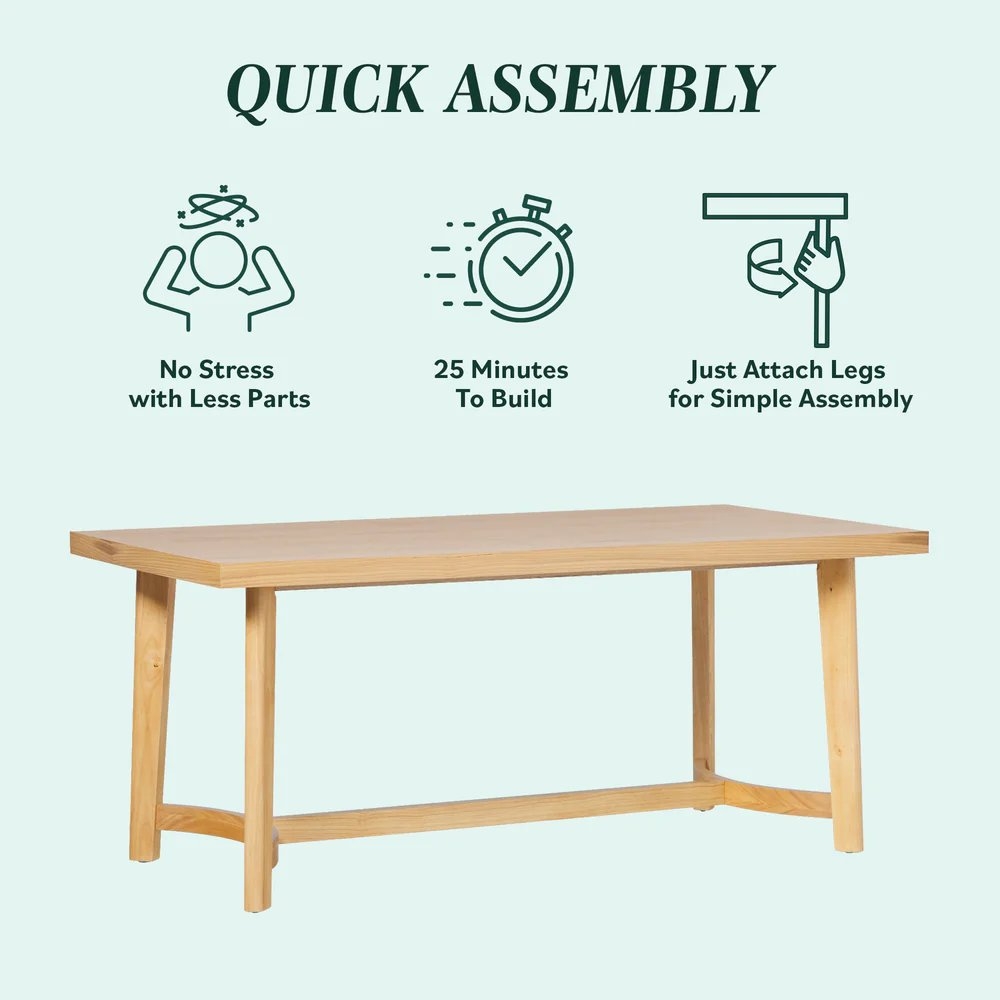 Modern Farmhouse Rustic Solid Oak Wood 70" Rectangle Dining Table For 6 - Image 6