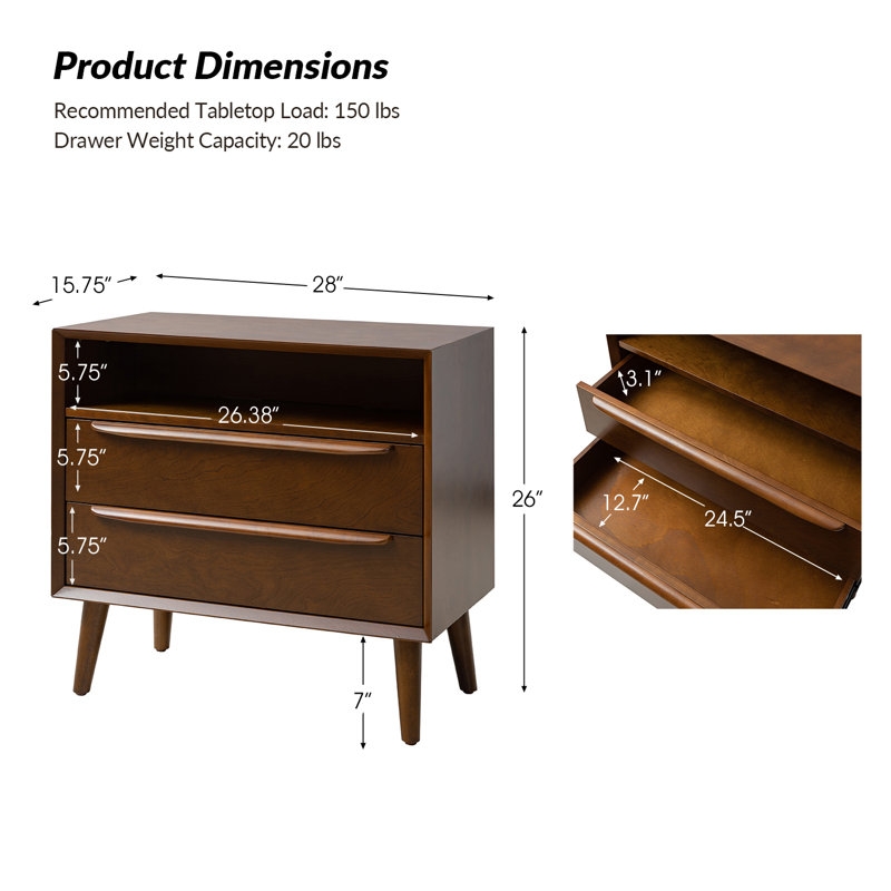 Aviannah Midcentury Modern 2 - Drawer Nightstand with Built-In Charging Station (Set of 2) - Image 1