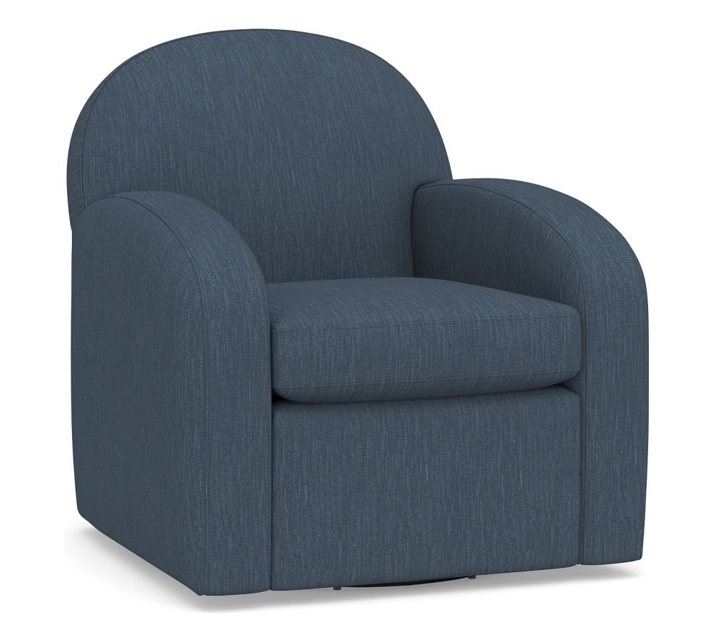 Farmhouse Upholstered Swivel Armchair, Polyester Wrapped Cushions, Performance Heathered Tweed Indigo - Image 0