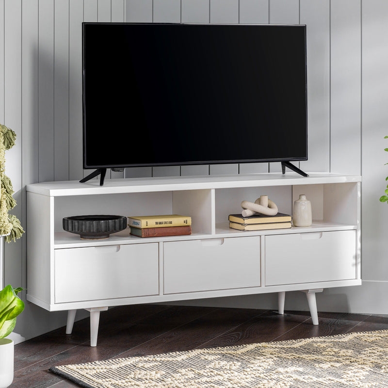 Ivy 52" 3 Drawer Solid Wood Corner TV Stand - White - Image 0