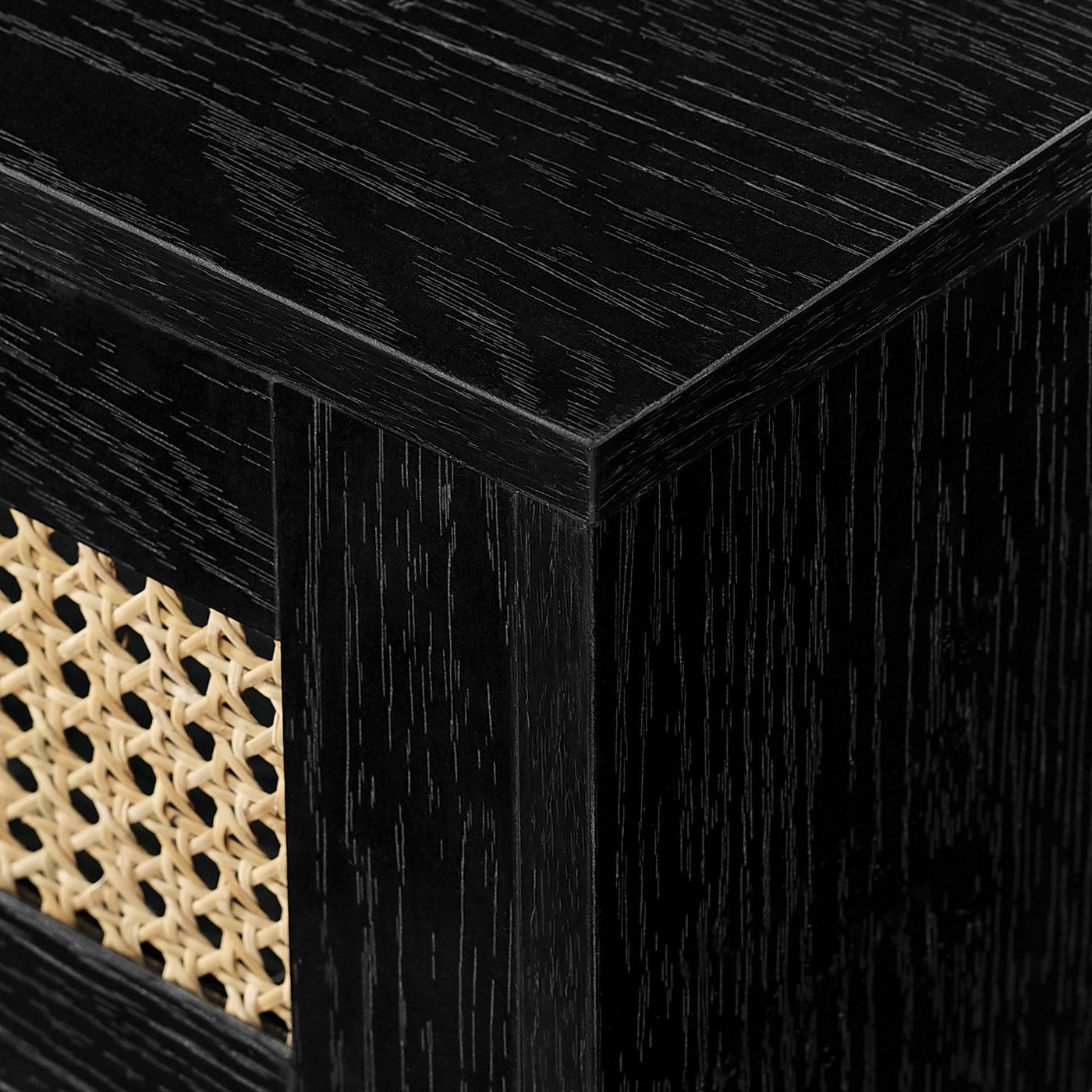 70" Floating TV Stand with Rattan Doors - Black - Image 7