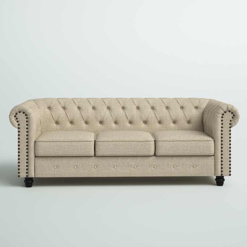 Raasch 81" Linen Rolled Arm Chesterfield Sofa - Image 1