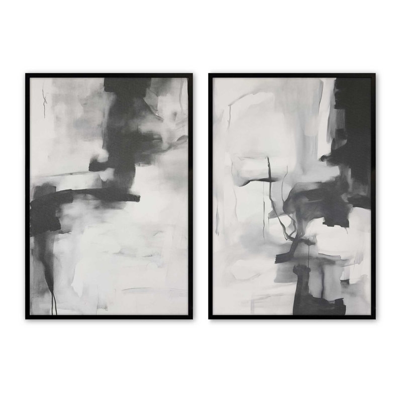 Monochrome Whisper Set of 2 Prints in a White Frame, 36" x 24" - Image 0