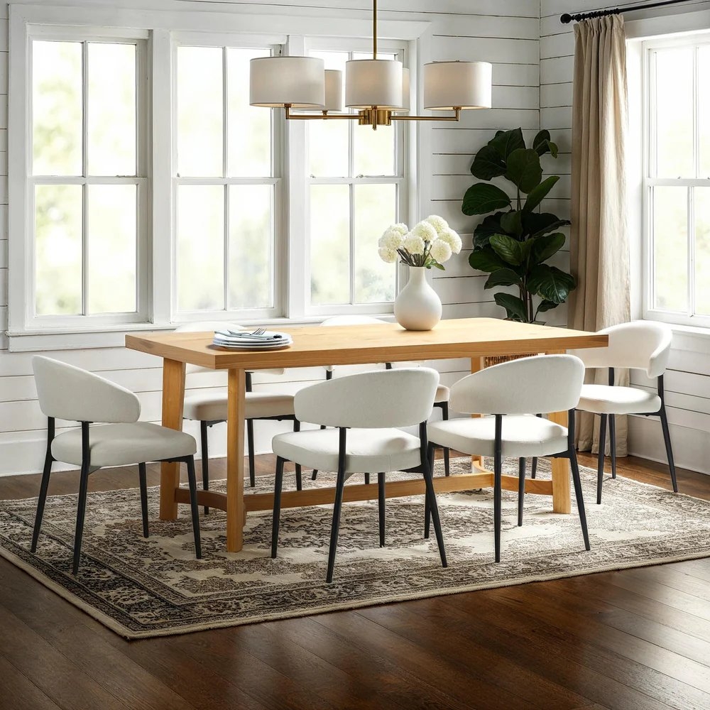 Modern Farmhouse Rustic Solid Oak Wood 70" Rectangle Dining Table For 6 - Image 1