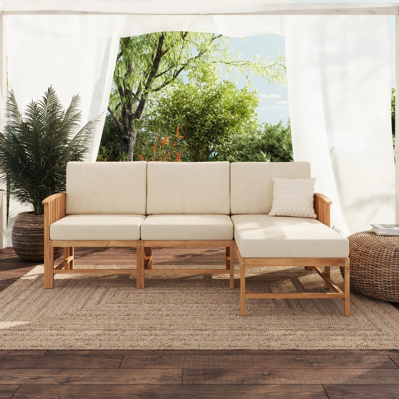 Midland Wood Patio 3 Piece Sectional - Brown - Image 0