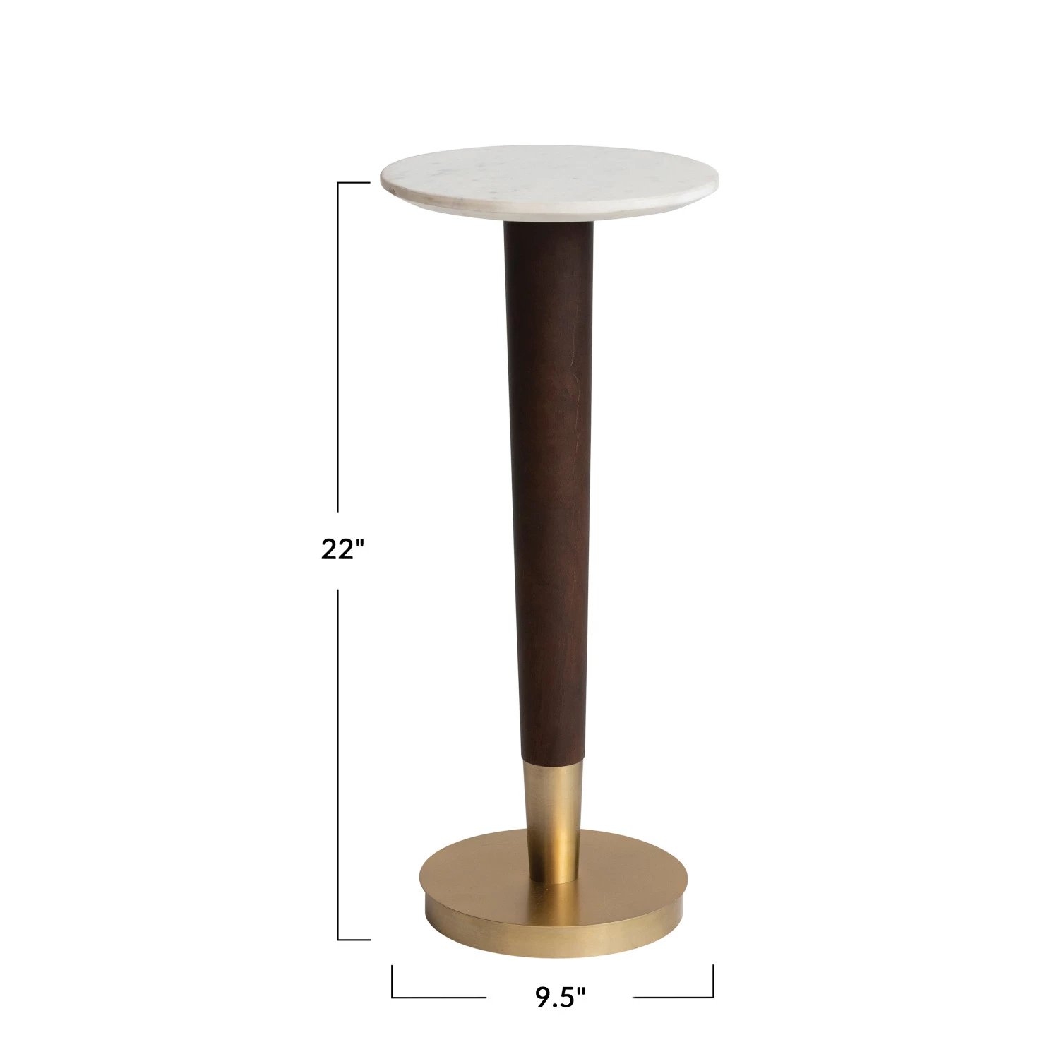 Acacia Wood and Metal Martini Table with Marble Top, Walnut and Brass - Image 2