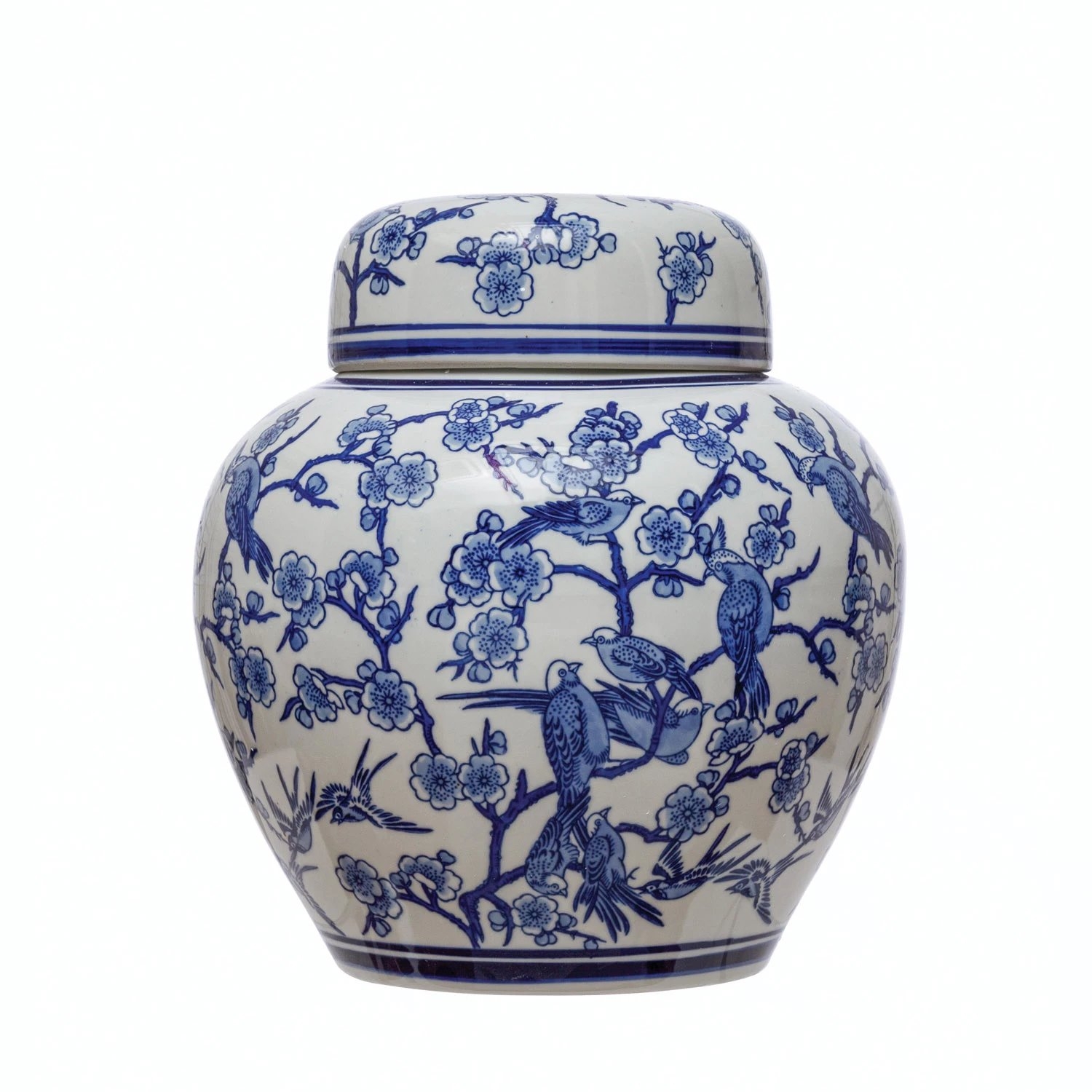 Blue & White Ceramic Ginger Jar with Lid - Image 3