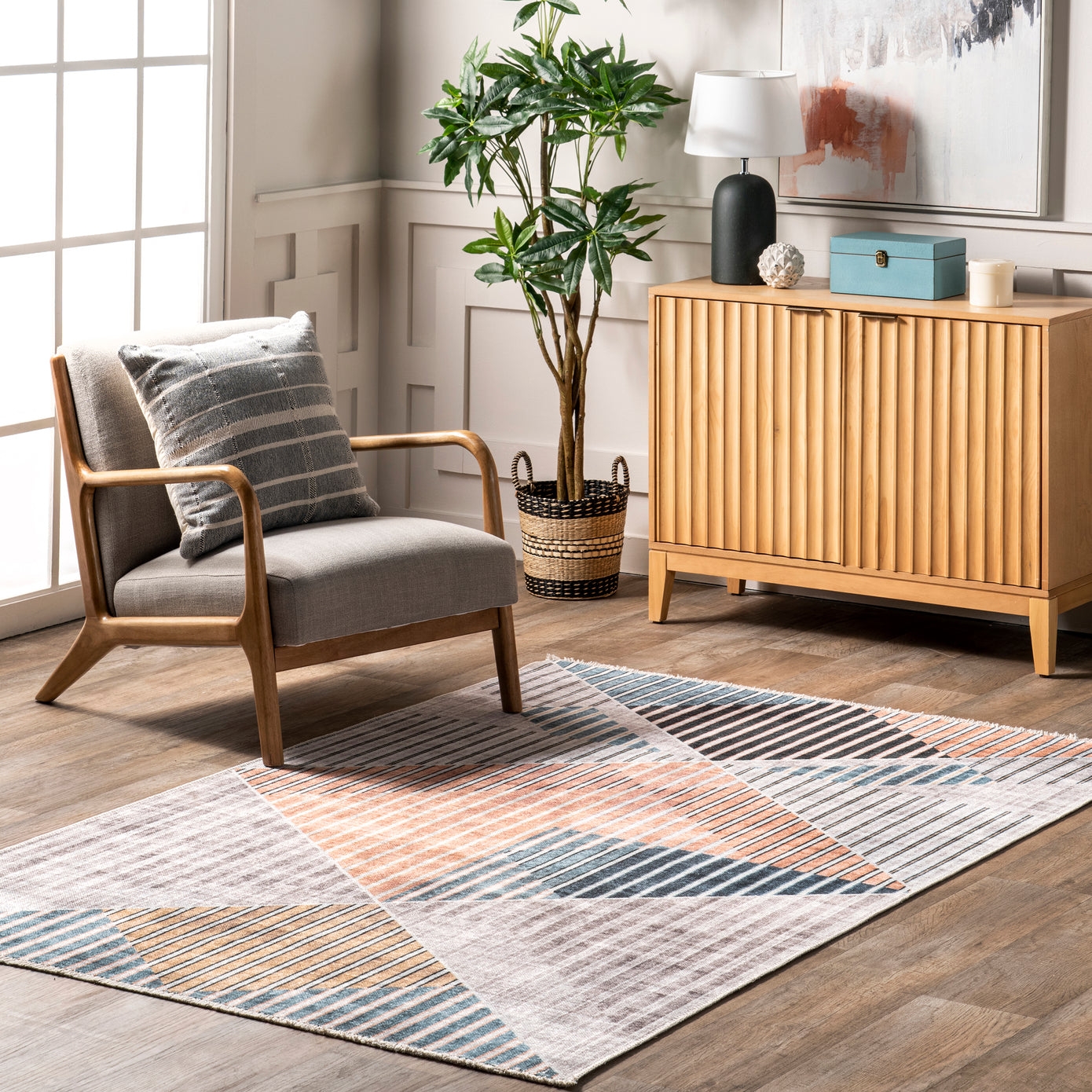 Page Diamond Striped Machine Washable Area Rug, 8'x10' - Image 1