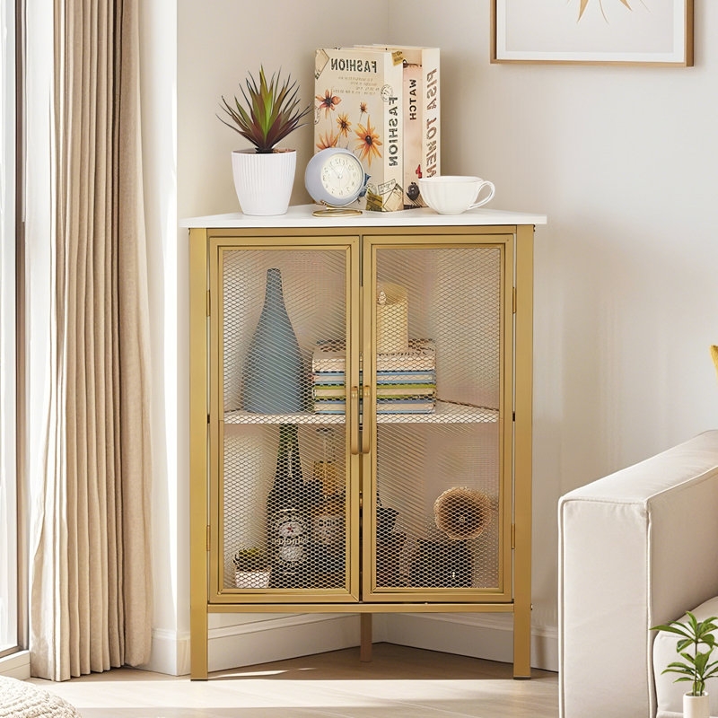 Leilla 2 Doors Corner Accent Cabinet Triangular 3-tier Storage Cabinet - Image 0