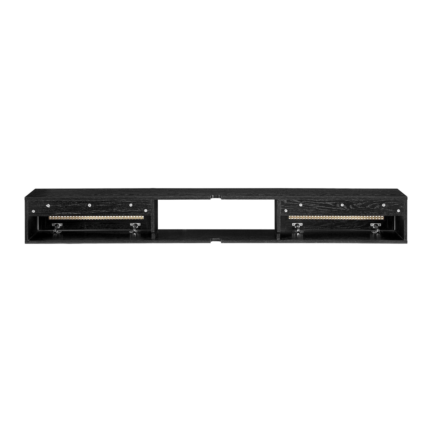 70" Floating TV Stand with Rattan Doors - Black - Image 5