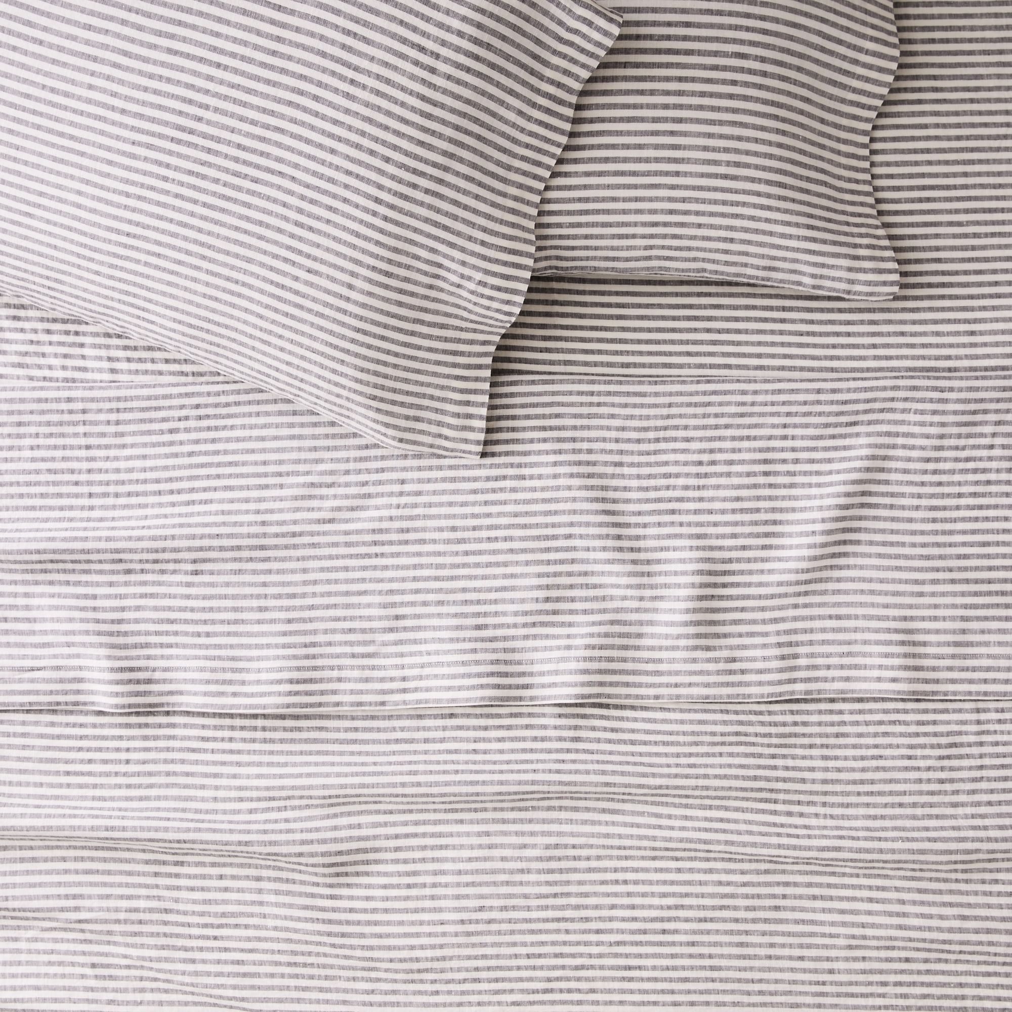 European Flax Linen Classic Stripe Sheet Set, Queen, Slate - Image 0