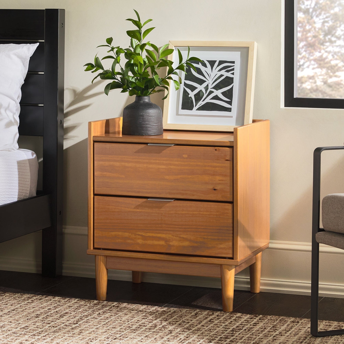20" Solid Wood 2-Drawer Nightstand with Gallery - Image 0