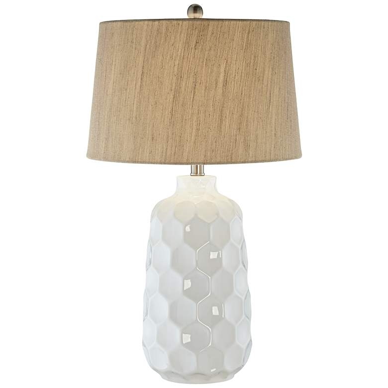 Kathy Ireland Honeycomb White Ceramic Table Lamp - Style # 8D348 - Image 1