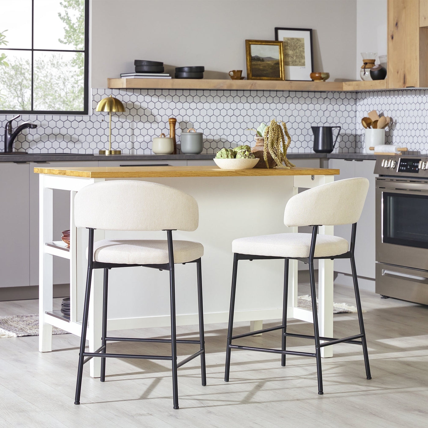 Alexis Modern Upholstered Curved Bar Stool, Set of 2 - Image 0