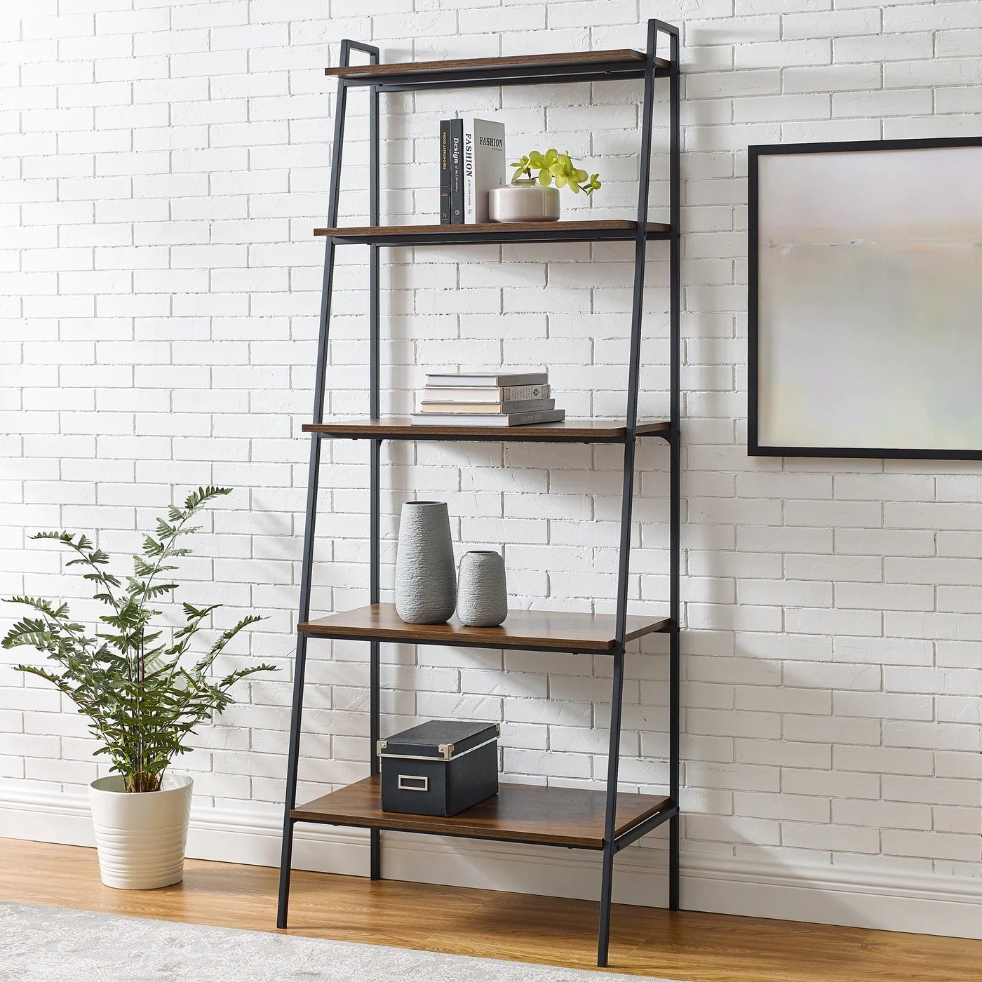 Arlo 72" Metal & Wood Ladder Bookshelf - Image 0