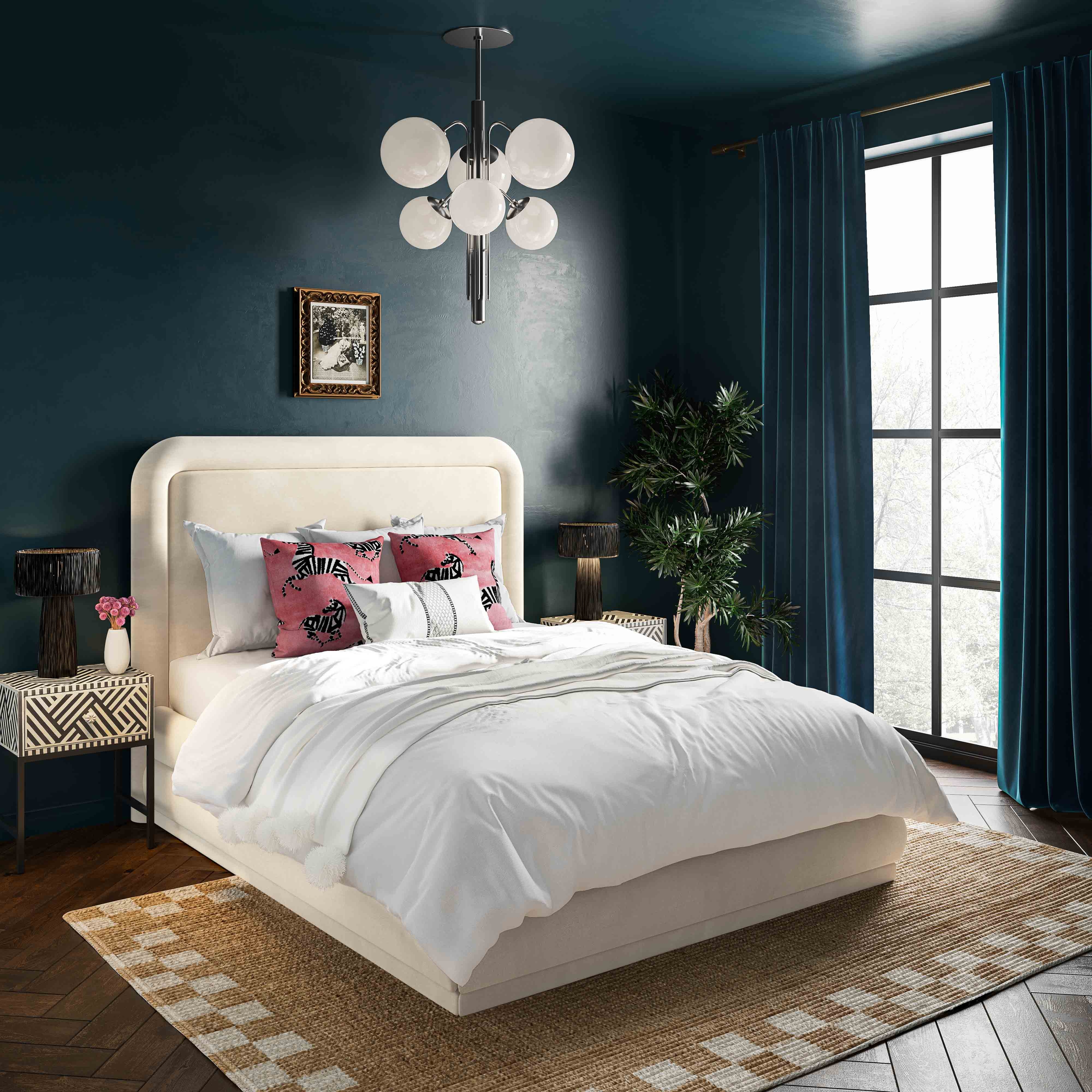 Briella Cream Velvet Bed in Queen - Image 0